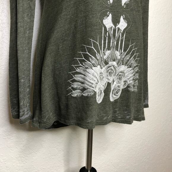 Chaser green white rose guitar graphic open back cutout top size Small - Picture 4 of 12